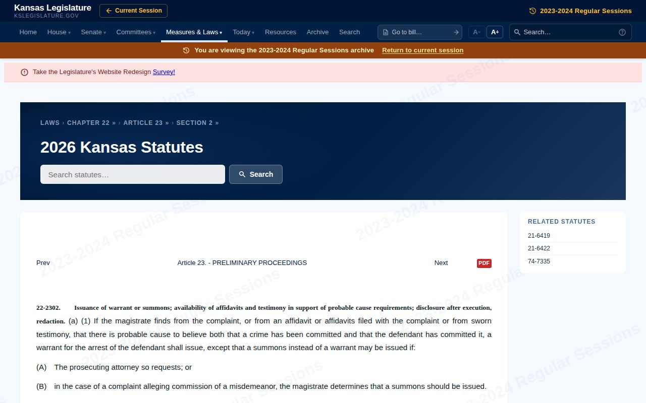 Kansas warrant disclosure statute for Ottawa County court records